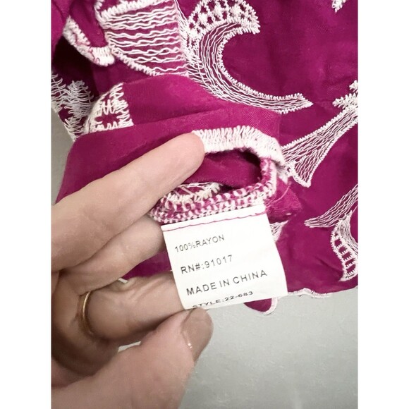 Solitaire Blouse Large Pink Embroidered Boho Crochet Shirt Festival Hippie Top - Picture 9 of 9